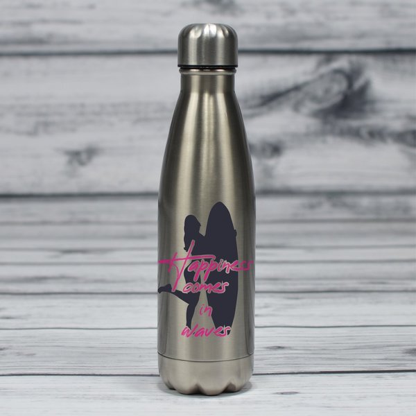 Thermosflasche Edelstahl "Happines comes in Waves"