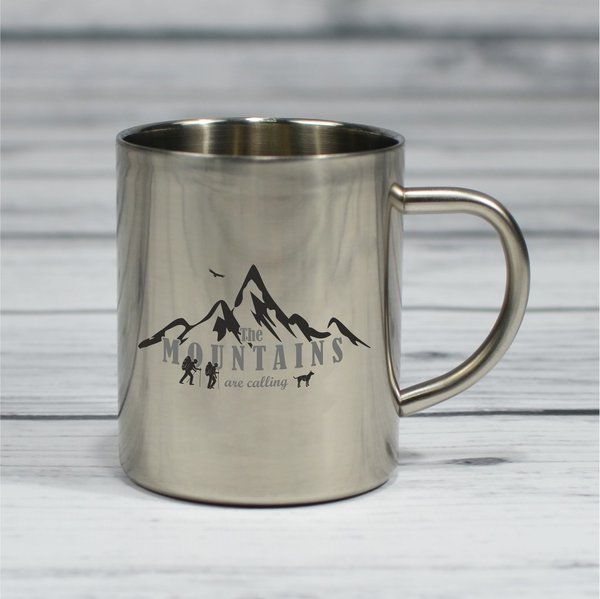 Edelstahltasse "The Mountains are calling - wandern"